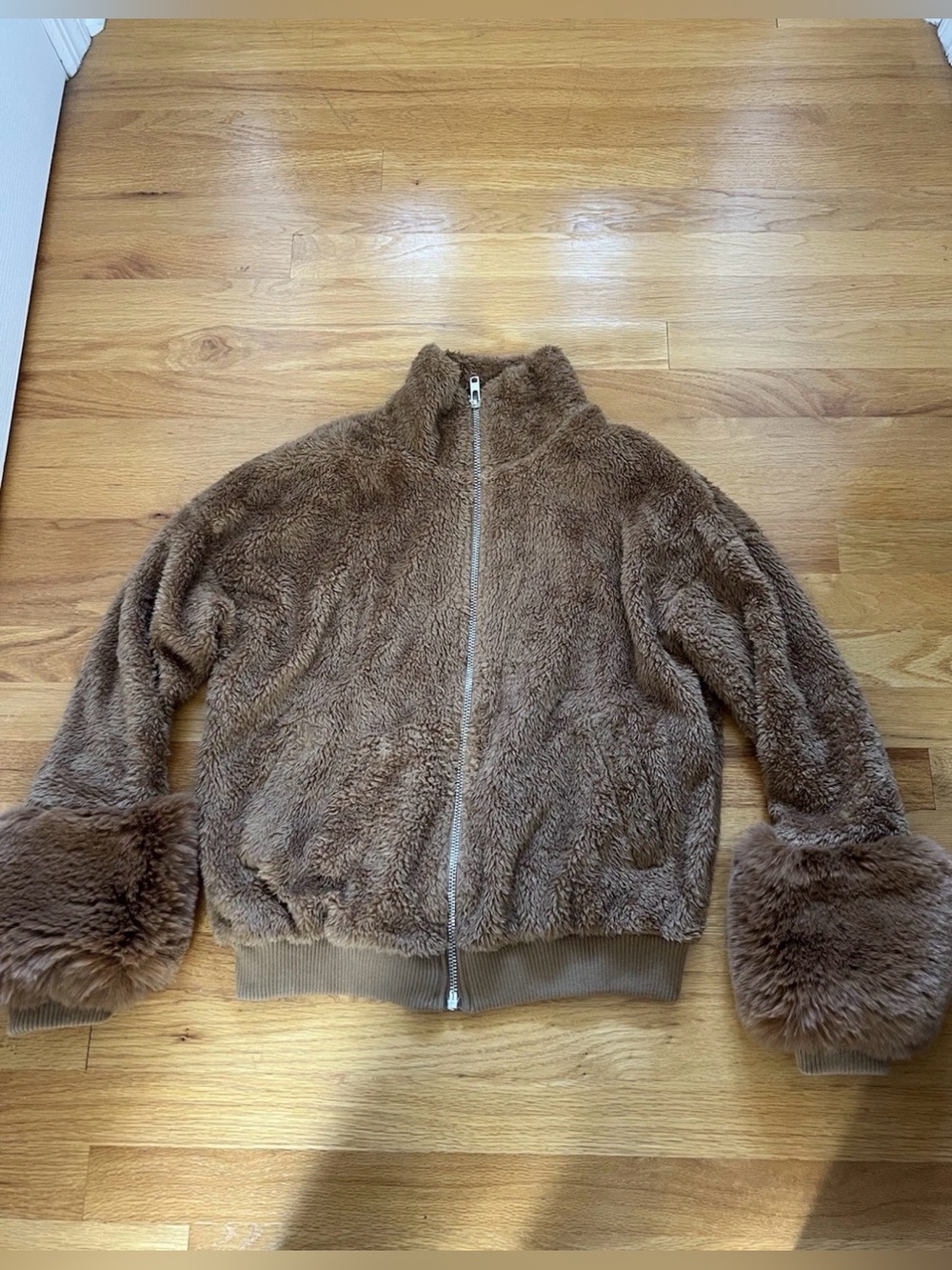 Honey Punch Women’s Faux Fur Teddy Brown Zip Up Jacket Size XS